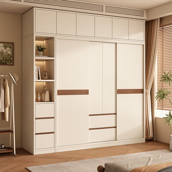 Maijiu enf grade solid wood wardrobe bedroom household sliding door wardrobe modern simple style multi-storage large wardrobe 160*240*55 main cabinet + top cabinet