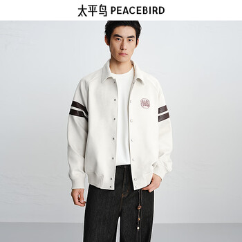 Peacebird men's wear shopping mall same style trendy back embroidery 2026 new jacket men's b2bcg1104 coconut milk white 1 l