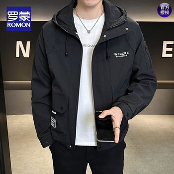 Romon assault windproof hooded jacket men's spring and autumn handsome casual top 2026 new trendy workwear jacket men black m recommended 90-110 catties