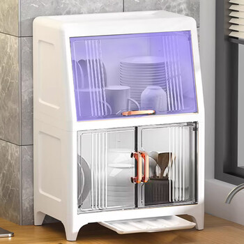 Tangyi uv disinfection tableware storage box kitchen dish rack for tableware drainage rack cupboard disinfection model slant door + double door transparent white