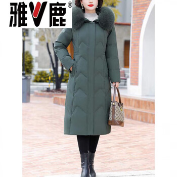 Yalu down jacket women's long knee-level large size middle-aged and elderly mother's waist thickened white goose down warm jacket winter goose goose down jacket 95% white goose down women's 2025 new style - dark green environmentally friendly xl