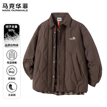 Mark fairwhale american retro casual down jacket for men 2026 spring new plaid splicing warm and comfortable cold-proof top brown color 90% white duck down l recommended 110-130 pounds