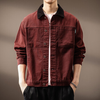 Noble color high-end american retro loose workwear jacket for men in spring and autumn pure cotton trendy brand outdoor hunting denim jacket for men