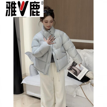 Yalu yunduo puff down jacket 95 white duck down short women's 2026 winter new thickened hooded small man bread jacket light blue s_(80-120 catties) high-end western style small man down jacket