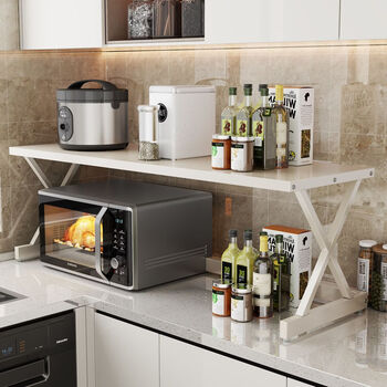 Fantasy kitchen microwave storage rack countertop double-layer multi-function rice cooker push-pull type extended storage rack seasoning rack white 50l 40w 45h heightened single layer