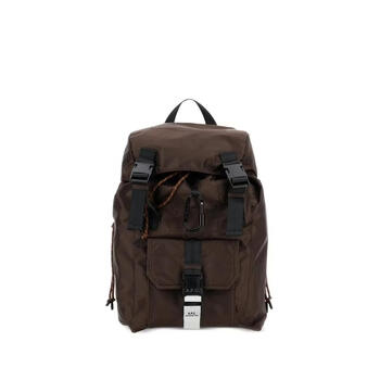 A.p.c. men's sports backpack double buckle closure design front pocket buckle storage removable hanging buckle drawstring drawstring brown uni