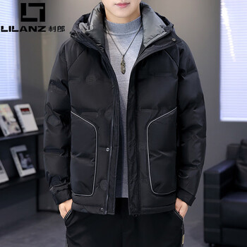 Lilanz thickened warm hooded short trendy brand jacket 2025 men's winter new white duck down korean style versatile down jacket 225 down jacket black m