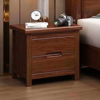 Yangyi walnut solid wood double bed new chinese style simple modern 1.8m home storage bed new 50 series bedside table
