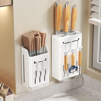 Fantasy knife rest kitchen supplies punch-free stainless steel wall-mounted kitchen knife storage rack for household knives and chopsticks storage rack value-for-money flagship model # grass gray standard three knife slots new upgrade removable and washable stainless steel knife holder comes with hook