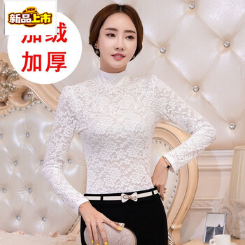 Early diameter plus velvet thickened lace bottoming shirt for women 2021 autumn and winter long-sleeved large size turtleneck red versatile warm top for outer wear white (sheep wool) thickened s suitable for 85-95 pounds