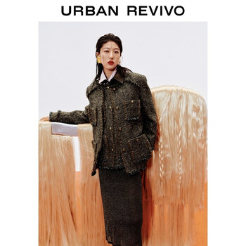 Ur2026 spring new women's casual gold silk fur edge tweed jacket with wool uwh160012+