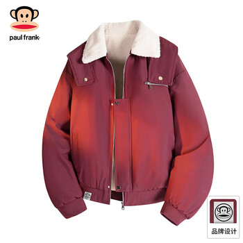 Big mouth monkey (paul frank) retro trendy casual lapel work jacket men's 2025 winter new loose, comfortable and handsome high street top burgundy red cold protection and warmth l recommended 120-140 catties