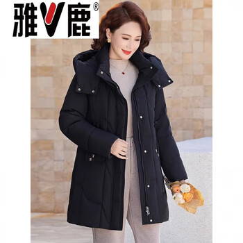 Yalu mid-length down jacket for women 2026 winter new style thickened middle-aged and elderly fashionable style mother's wear duck black xl black xl