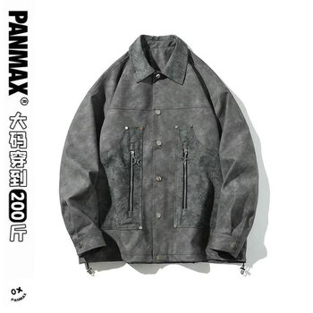 Panmax american jacket autumn and winter lapel loose loose trend versatile casual large size men's jacket gray m recommended 90-110 pounds