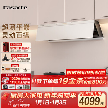 Casarte small dazzling wind range hood salt white small cyclone range hood household side suction door installation 28 air volume large suction silent smoke stove linkage y5