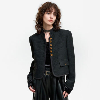 Aitu xiaoxiang style coat for women, high-end, black suit collar, short winter coat for women, black m