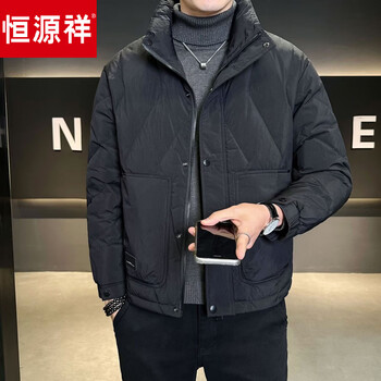 Hengyuanxiang down jacket men's short winter thickened 2026 new casual versatile lightweight warm winter duck down jacket black l