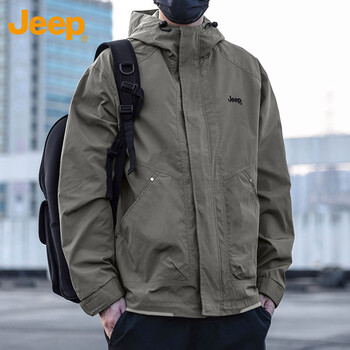 Jeep jeep jacket men's spring and autumn hooded jacket top casual charge men's gray xl