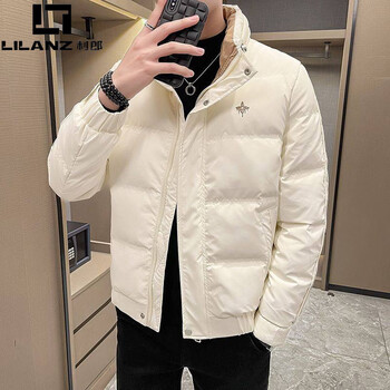 Lilanz winter stand collar down jacket men's korean style casual men's trendy brand warm and trendy handsome thickened slim men's jacket white 3xl recommended weight 150-165 catties