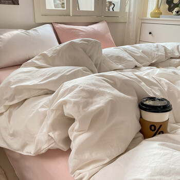 Yusenyi soft and waxy single-piece quilt cover 150x200x230 student dormitory single 1.5 meter quilt cover pillowcase three cocoa white + pink bed sheet style (quilt cover 150*200cm) 1.8 bed sheet four-piece set-quilt cover 180*220
