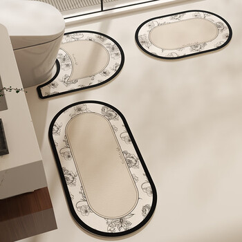 Fantasy light luxury bathroom floor mat u-shaped toilet mat super absorbent bathroom non-slip foot mat three-piece set home toilet carpet zui ai environmentally friendly absorbent mat toilet mat u-shaped 50x55cm