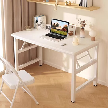 Samedream folding computer desk home bedroom desk desk student writing desk rental house no installation rectangular table double layer - white wood grain color 100*60*75 no installation open and use double cross beams