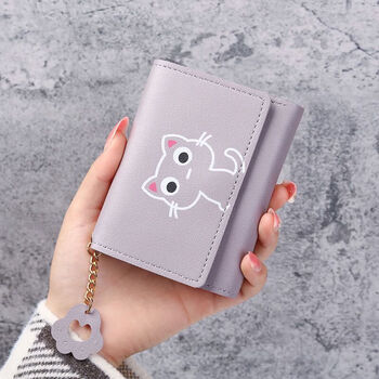 Fuyan new short wallet women's fashion compact student coin purse 30% off cute large capacity multi-card slot card holder purple