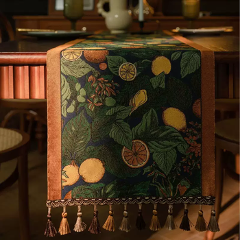 Yusenyi light luxury american retro table flag new chinese european style dining table coffee table sideboard tv cabinet shoe cabinet high-end cover cloth green lemon coffee yellow gradient tassel 35x240cm (tassel included)