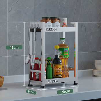 304 stainless steel kitchen seasoning rack seasoning bottle storage rack small multi-functional countertop floor-standing no punching double layer 30 long