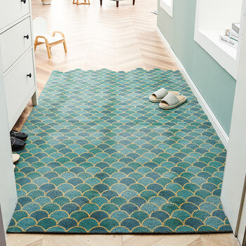 Fantasy entrance floor mat can be cut and customized. entrance door step mat, foyer entrance waterproof no-wash carpet door mat, fan-shaped marble pattern + classic white 120x200cm, privately customized, can be cut at will