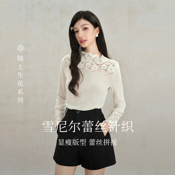 Qiushui yiren lace collar lace top 2025 winter new women's half turtle neck slim and versatile top