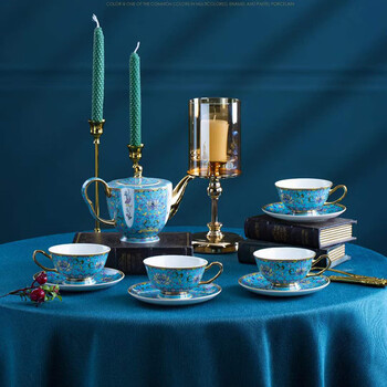 Mppmck bone china coffee set set with jingdezhen gold-painted english afternoon tea cups and pots, chinese blue enamel cups and saucers