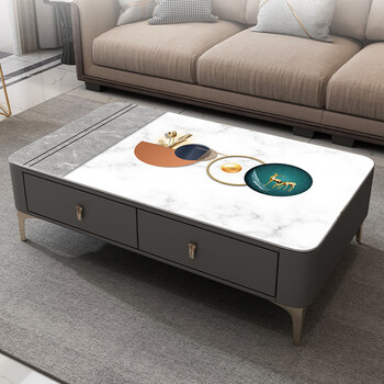 He jiagong coffee table tablecloth waterproof, oil-proof, anti-scalding, no-wash table mat, pvc leather living room rectangular north, gray stitching leather 80x140cm