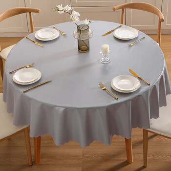 Junyuexi tablecloth, light luxury and high-end, round solid color round table, waterproof, oil-proof, wash-proof and anti-scald dining table, simple household pvc gray, elegant gray 2.0 upgraded waterproof and anti-chili oil, 160cm round (round table within 100cm in diameter - no lace)