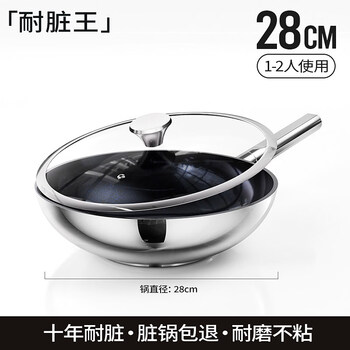 Tuojin german imported quality titanium pot uncoated non-stick wok household flat-bottomed wok stainless steel non-stick wok new upgraded version_pro_max real titanium 0 coating 28cm