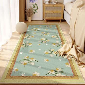 Beautiful morning bedroom bedside carpet room high-end floor mat american ethnic style anti-fall mat long anti-slip foot mat in front of the bed elegant orchid belgian velvet carpet 40*120cm environmentally friendly and odorless