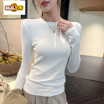 Chujing white bottoming shirt for women to wear early spring new slim slim long-sleeved t-shirt versatile commuting tops off-white s