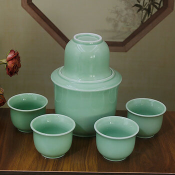 Fantasy ceramic half-pound wine warmer hot wine pot hot wine pot household traditional hot water wine warmer set celadon yellow wine hl half-pound wine warmer plum green 250ml