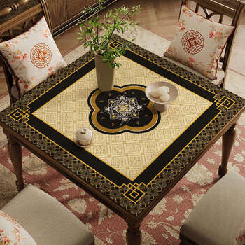 Yusenyi new chinese square table cloth waterproof and oilproof no-clean coffee table mat with scrubable square desktop protector renjianyanyu pebbled leather 70x120cm easy to care for