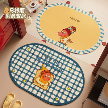 Fantasy cute bathroom absorbent floor mat bathroom toilet door non-slip foot mat soft diatom mud carpet bathroom mat blowing bubble star person oval blue grid toast star person 50x80 floor-mounted anti-slip