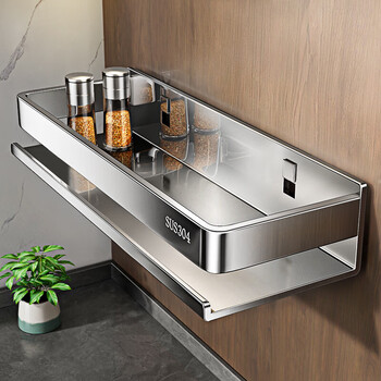 Mujia 304 stainless steel kitchen rack wall-mounted knife holder pot lid spice storage rack chopstick barrel kitchen utensils 304 stainless steel spice rack 40cm