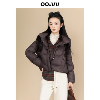 Oo&vv hooded short warm down jacket women 2026 new winter thickened 90 duck down bread jacket top jacket small chocolate s