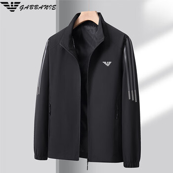 Armani (armani) jacket men's spring and autumn 2025 new business casual stand collar men's jacket black l