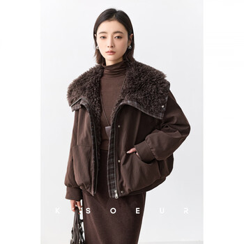 Ksoeur k sister swiss roll 90 white duck down warm and wearable environmentally friendly sheepskin down parka jacket for women coffee color m