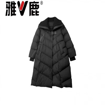 Yalu knitted splicing large lapel mid-length down jacket for women 2026 winter new high-end top goods 95 goose down jacket goose goose down jacket 95% white goose down women black l (95) jiangxi jiujiang down jacket women