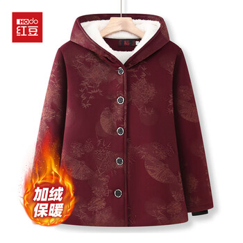 Hongdou (hodo) grandma's outfit plus velvet cotton-padded jacket, 60 and 70-year-old middle-aged and elderly lady's winter clothing, thickened and warm cotton-padded jacket, mother's outfit