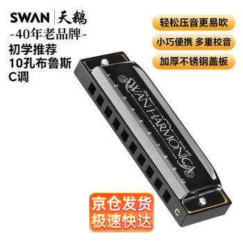 Swan (swan) 10-hole blues harmonica in c key for students and children beginners entry-level blues harmonica instrument black