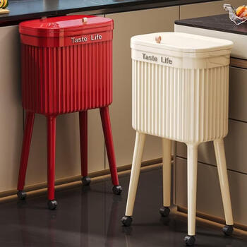Jinxiubainian living room trash can for household use 2025 new light luxury high-end kitchen and bedroom bend-free removable lid with high appearance value uncovered ancora red 16l with universal wheels