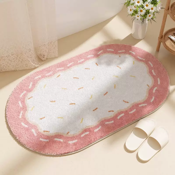 Yusenyi dopamine special-shaped bathroom floor mat bathroom short plush carpet bathroom rub soil anti-slip foot mat entry door mat pink weiyan oval imitation cashmere 45x70cm