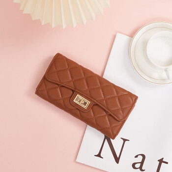 Woodpecker (tucano) lingge women's wallet 2026 new tri-fold pu leather clutch women's large capacity coin purse simple card holder long brown